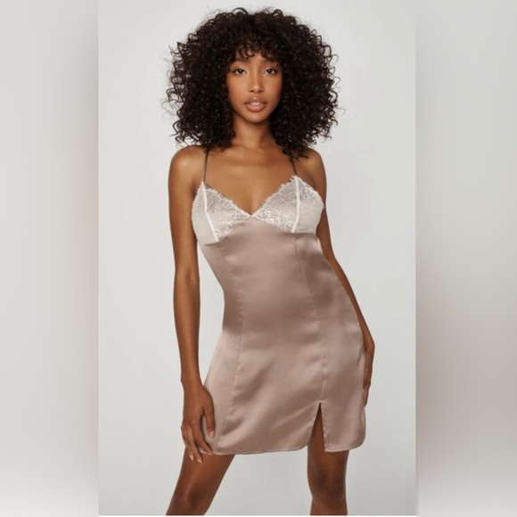 Garage Tan Lace-Trim Slip Dress - Picture 1 of 4